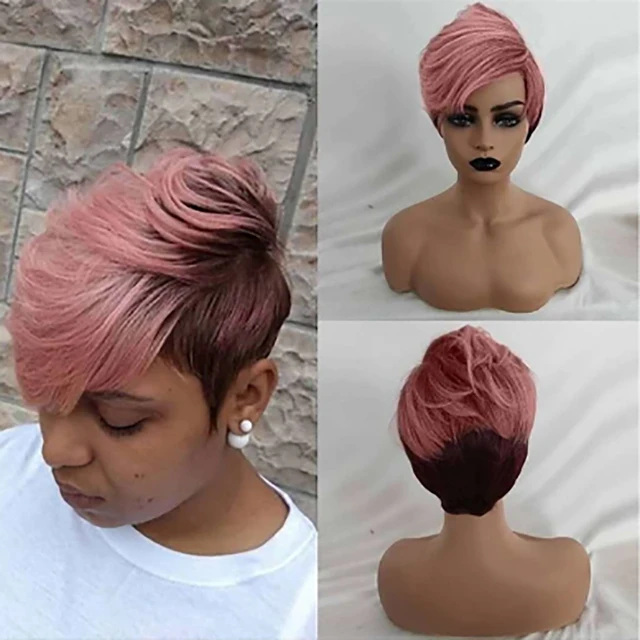 HAIRJOY Synthetic Hair Women Short Curly African American  Wig pink