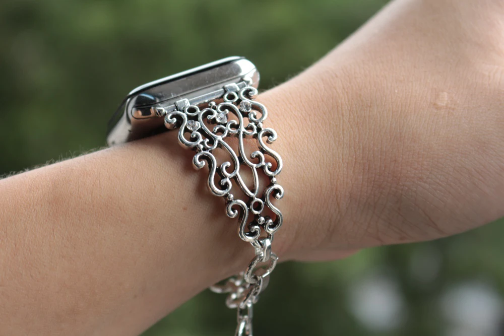 Ретро резные металлические ремешок для наручных часов iWatch серии 44/42/40/38 мм Нержавеющая сталь браслет ремешок для наручных часов Apple Watch 5 4 3 2 1 Для женщин группа