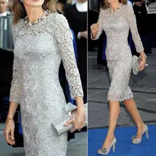 Graceful Gray Short Mother of the Bride Dresses With 3/ 4 Sleeves Lace Appliques Knee Length Sheath Women vestido de fiesta de b