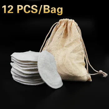 

12Pcs Bamboo Fiber Makeup Remover Pads Cotton Pads Facial Remover Facial Care Nursing Pad Skin Cleaning Wipes Washable Reusable