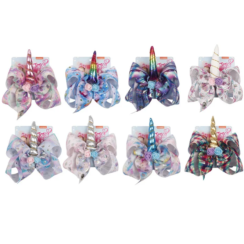 Банты для волос jojo девочек лук с принтом в виде единорога розы цветка
