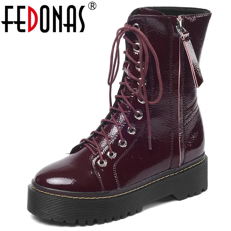 

FEDONAS New Female Cross Tied Zipper Platform Boots Microfiber Leather Women Ankle Boots Chunky Heels Sports Casual Shoes Woman