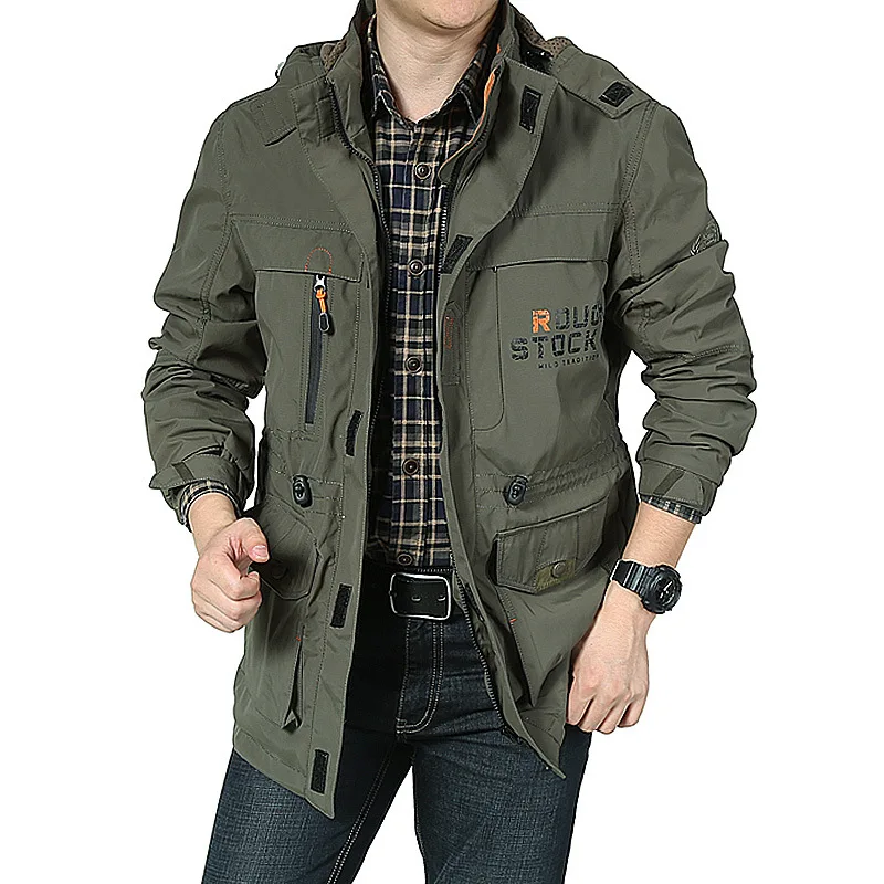 Bomber Jacket Men Autumn Winter Multi-pocket Waterproof Military Tactical Jackets Casual Windbreaker Mens Coat Outdoor Hooded