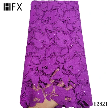 

HFX African Cord Lace Fabric With Stones Purple Color Guipure Lace Fabric 2019 High Quality Nigeria Lace Fabric For Wedding F2821