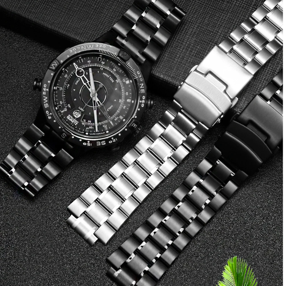 stainless steel watchband men's for TIMEX T2N720 T2N721 TW2R55500 watch strap 24*16mm lug end silver black bracelet | Наручные часы