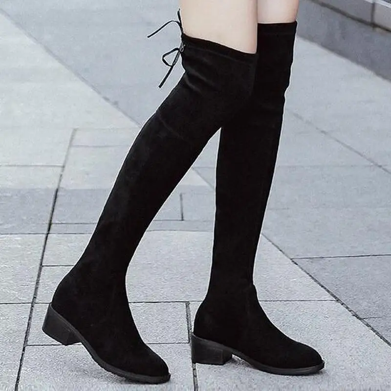 

Dwayne 2019 New Autumn Winter High Heel Boots Womens Over The Knee Boots Stretch Boots Mid Square Heel Single Thigh High Boots