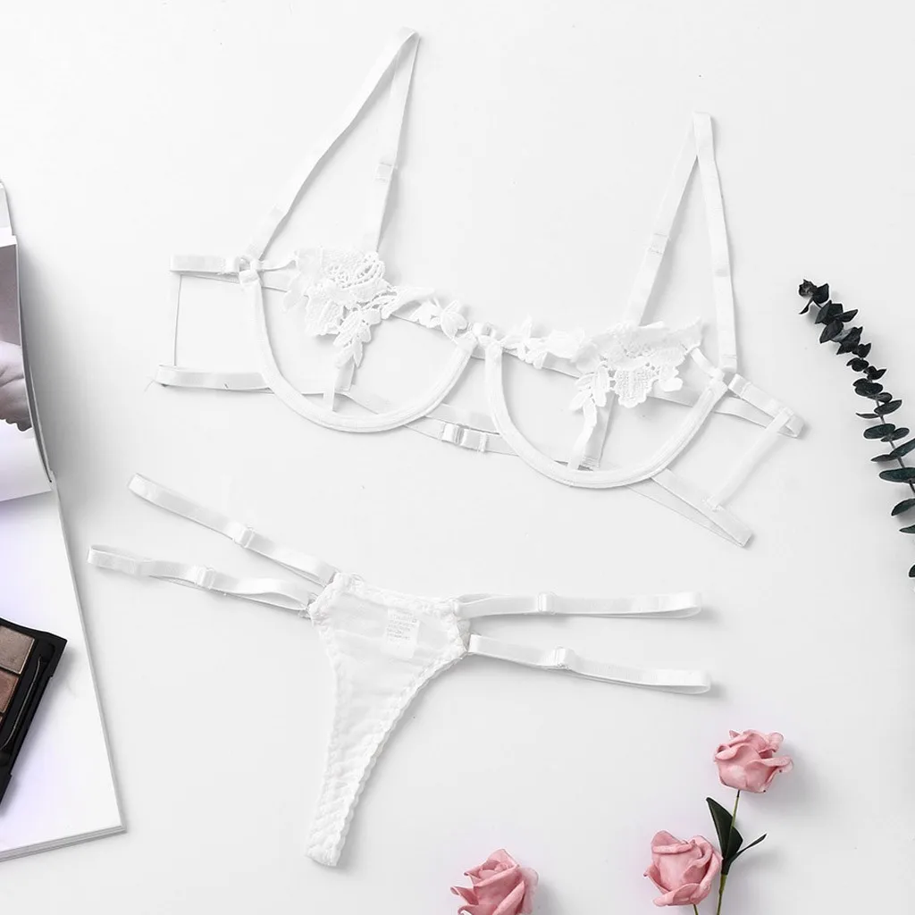 Новый 2019 комплект с кружевным бюстгальтером Для женщин аппликации на косточках