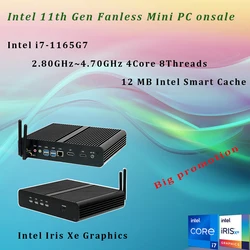 11th Gen Sans Ventilateur Mini PC Intel Core i7 1165G7 Bureau PC TPM2.0 Windows 11 2 * DDR4 M.2 NVMe + Msata + 2.5» 'SATA NAS HTPC HDMI DP 