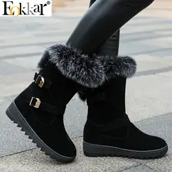 Eokkar/2020; женские зимние сапоги; модные женские сапоги до середины икры; Универсальные женские сапоги на низком каблуке с круглым носком;
