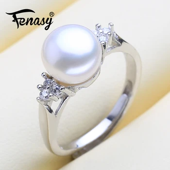

FENASY 925 Sterling Silver Ring Geometric Shape Natural Freshwater Pearl Rings For Women Female Fine Jewelry