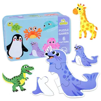 

1Set Wood Jigsaw Puzzles of the Six-in-One Toy Cartoon Animal Traffic Children's Wooden Puzzle Baby Early Educational Toys