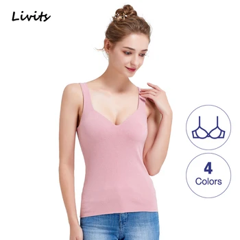 

Women's Thermal Underwear Tops Tanks Vest Female Warm Winter Built-in Bra Padded V Neck Sleeveless Seamless Elasticity SA0314