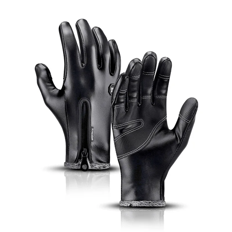 Waterproof Warm Thermal Ski Snow Snowboarding Winter Leather Gloves Men Black XL 
