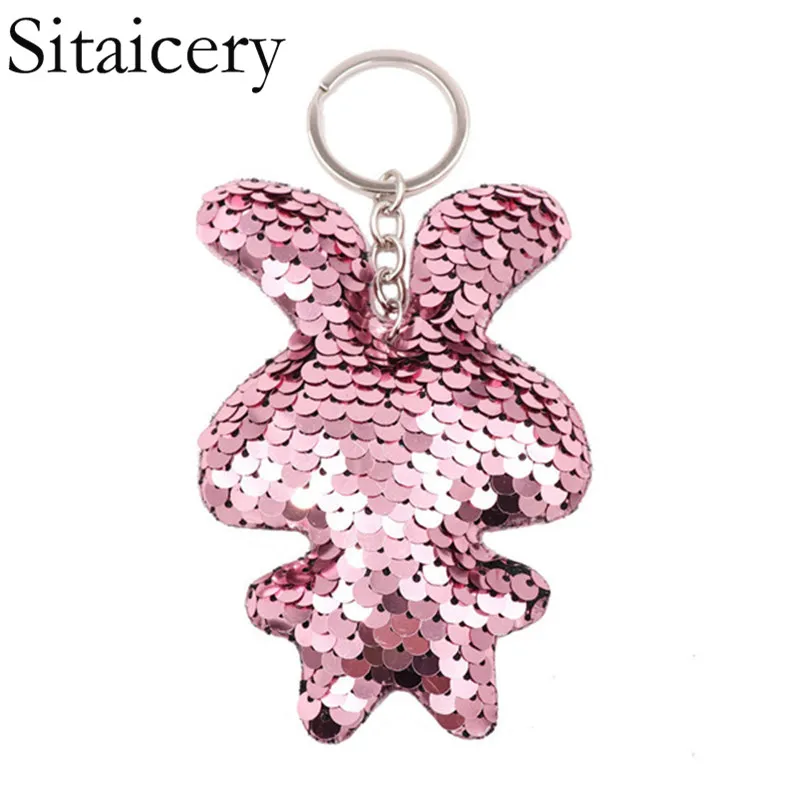 

Sitaicery Chaveiro Cute Bunny Keychain Colorful Sequins Keychain Christmas Gifts For Ladies Custom Keychain Women Accessories