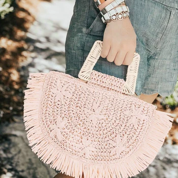 

fashion tassel straw bags for women designer wicker woven handbags rattan summer beach big purses large capacity totes big purse