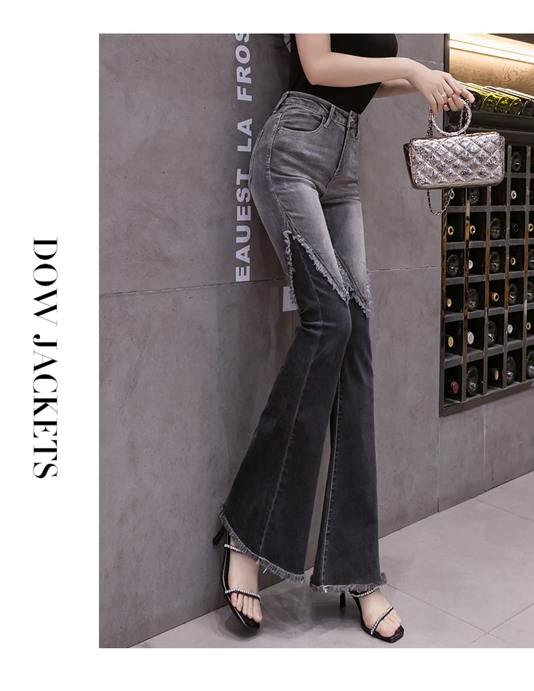 Vintage Patchwork Flared Jeans Ladies Stretch High Waist Skinny Boot-Cut Denim Trousers Mujer Fashion Denim Pants For Women 2021 gap jeans