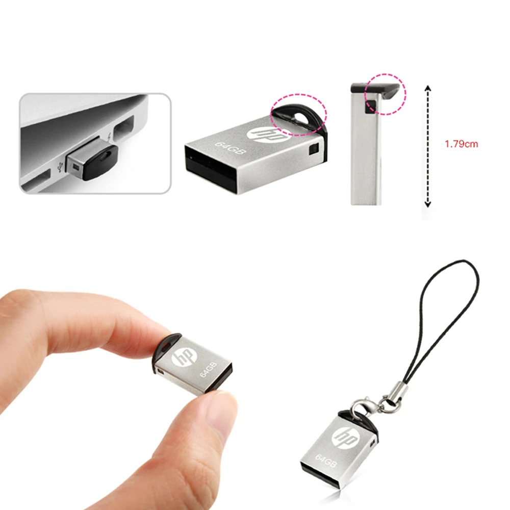Hp mini USB флеш-накопитель для автомобиля 64 ГБ 32 ГБ 16 ГБ металлическая ручка-накопитель USB 2,0 Флешка флеш-Диск флеш-накопитель U диск на ключ
