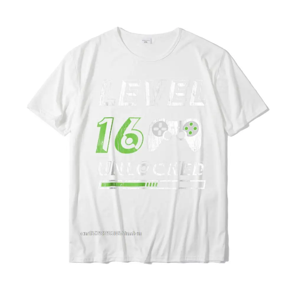 Casual Oversized Men T Shirts Round Neck Short Sleeve 100% Cotton Tops Shirt Printed On Tee Shirt Drop Shipping Level 16 Unlocked - 16 Year Old Gamer Funny Birthday T-Shirt__3751 white