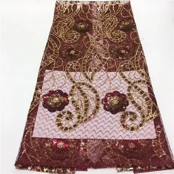 

Novelty 3D French lace with sequins nd Applique 5 yards / lot 2019 latest design African Lace Fabric For Wedding Dress sequin 20