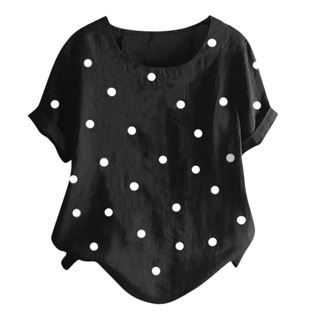 Women Casual Plus Size O-Neck Dot Printed Loose Button Tunic Shirt Blouse Tops High quality office blouse plus size tops 330
