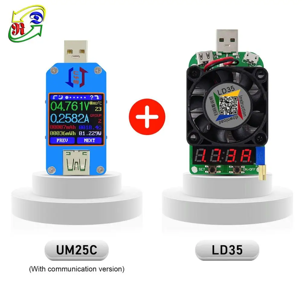RD UM25 UM25C Для APP USB 2,0 Тип-C ЖК-дисплей Вольтметр Амперметр Напряжение измеритель тока, для батареи с зарядкой от usb Тестер - Цвет: UM25C and LD35