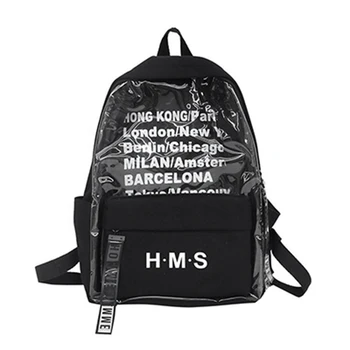 

Harajuku Clear Canvas Letter Women Backpacks School Bags For Teenage Girls Female Quality Travel Backpack Bookbag Black