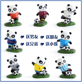 

E-FOUR Car Ornament 8 Pieces Giant Panda Football Doll Hand-Painted Resin Chinese Traditional Artistic Car Decor Christmas Gift