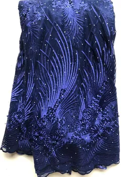 

2020 High Quality African Stones Lace Fabric French Net Embroidery Tulle Lace Fabric For Nigerian Wedding Party Dress ALL4625