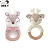 Handmade Baby Wooden Teether DIY Crochet Deer ELK Rattle Newborn Rodent Teething Ring Mobile Gym Educational Toys for Kids 1