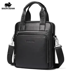 BISON DENIM Genuine Leather Guarantee Men's Briefcase Business Handbag High Quality Messenger ipad Laptop Bag Men's Tote N2333-2