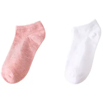 

2 Pair Invisible Color Cotton Women's Socks Candy Color Female Cotton Socks Shallow Mouth Socks, White & Light Pink