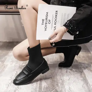 

Roni Bouker Black Boots Women Comfort Low High Heels Ankle Shoes Woman Fashion Square Toe Booties Autumn Winter Ladies Footwear