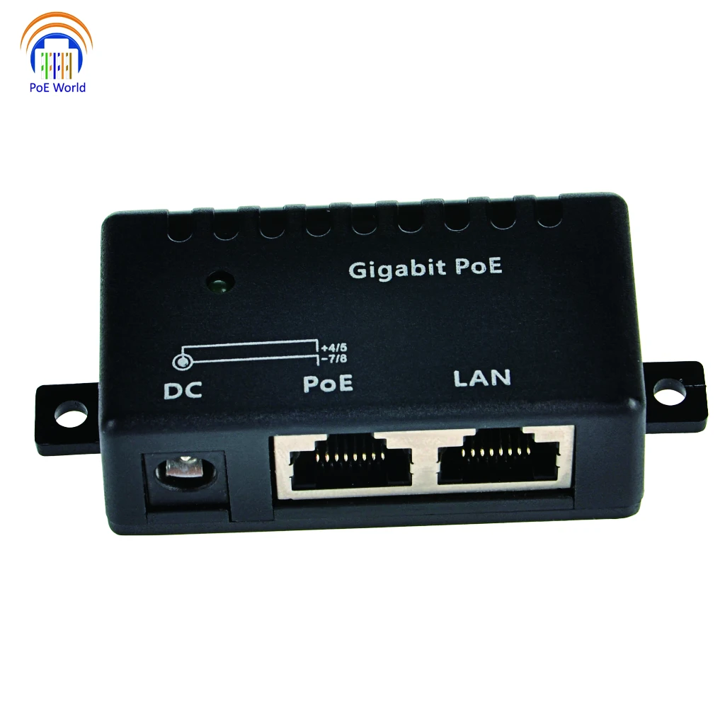 PoE World Gigabit 24V 48V Passive Injector Black Ethernet Segregator PoE  Injector 2.1x5.5DC RJ-45 connector for VOIP Phones