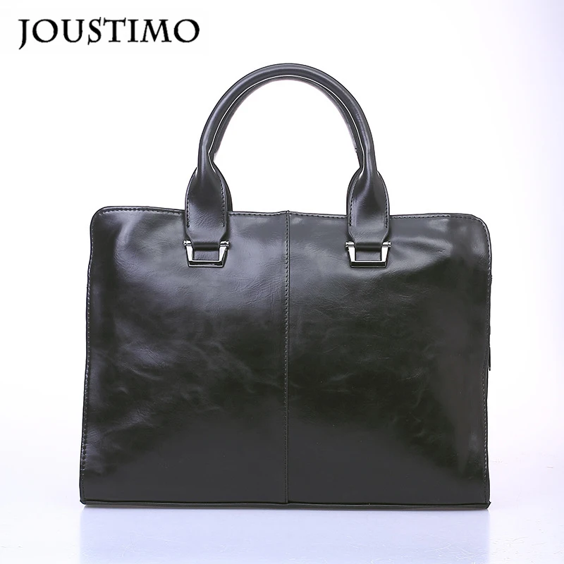 

Retro Briefcases Men Handbag Solid PU Leather Large Capacity File Storage Shoulder Crossbody Bag Business Casual Top-handle Bag