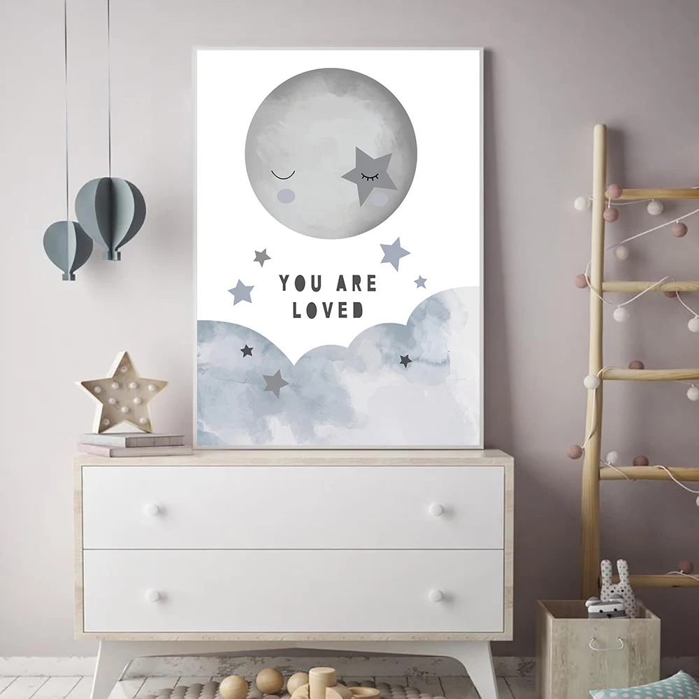 

Cartoon Moon Star Wall Art Canvas Painting Nursery Poster Love Art Print Abstract Painting Wall Pictures For Baby Room Decor