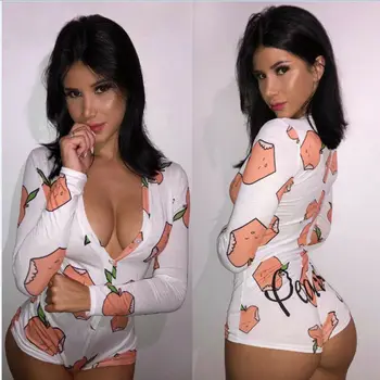 

Bodysuit Women 2019 New Sexy Body Lady V Neck Long Sleeve Bodycon Jumpsuit Plunge Cotton Bodysuits