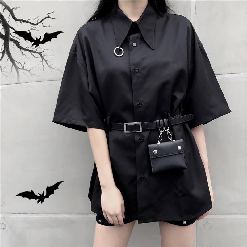 Женская однотонная свободная футболка Sweet Gothic повседневная Корейская с отложным