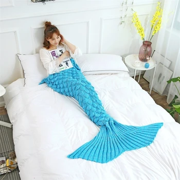

Soft Knitted Mermaid Tail Blanket Crochet Handmade Sleeping Bag All Season for Kids Adult Best Birthday Christmas Gift