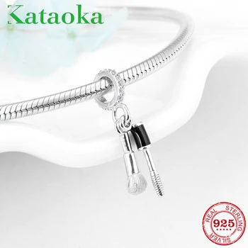 

New 925 Sterling Silver make-up brush Charms Women Accessories beads Fit Original Kataoka Charm Bracelet Jewelry making