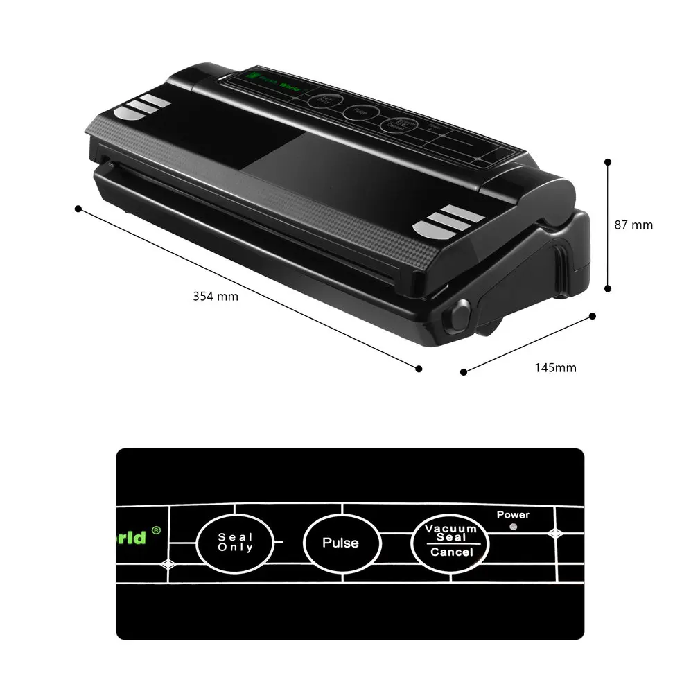 Household Vacuum Sealer for Food Preservation Packer Bag Sealer Includes Bag Kit Strong Vacuum Pump 75Kpa ABS Black