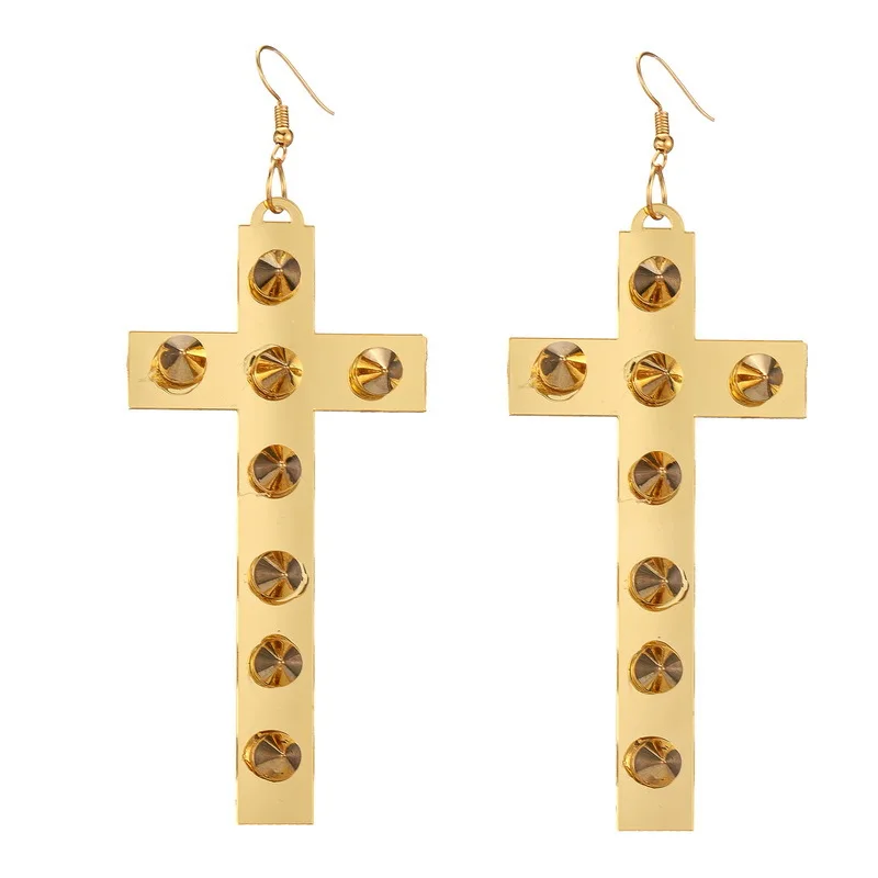 

Gold Rivet Cross Drop Earrings Acrylic Long Women Exaggerated Punk Hip Hop Jewelry