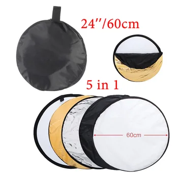 

24" 60cm Reflector 5 In 1 Collapsible Light Round Photography White Silivery Reflector for Studio Multi Photo Disc Diffuers