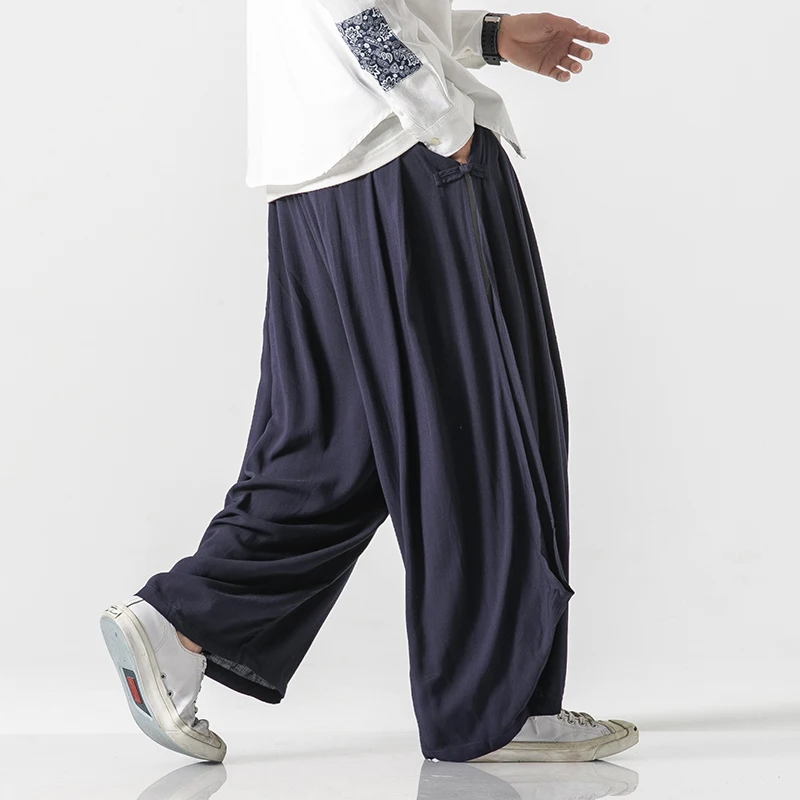 

Male Streetwear Hip Hop Loose Harem Trousers Men Spring Autumn Side Slit Splice Wide Leg Casual Pants Kongfu Skirt Pant M-5XL