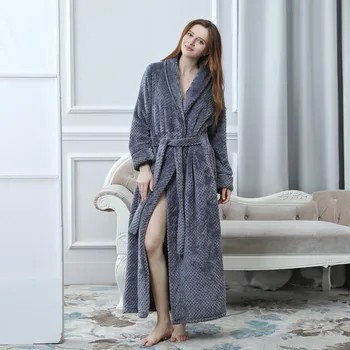 

Soft Flannel Coral Fleece Bathrobe Women's Warm Super Long Bath Robe women Kimono Bathrobe Dressing Gown Robes #35