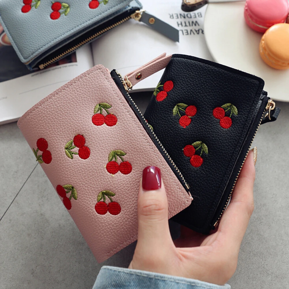 

2020 Fashion Women Girls Short Wallet Small Cute PU Leather Cherry Coin Purse Card Holder Lady Mini Money Bag Gift
