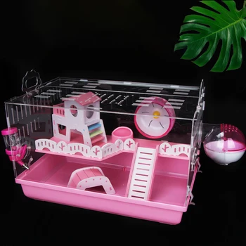 

Tray-Style Hamster House Acrylic Transparent Oversized Villa Guinea Pig Cage Small Pet Feeding Box Double Hamster Cage 47x30x30