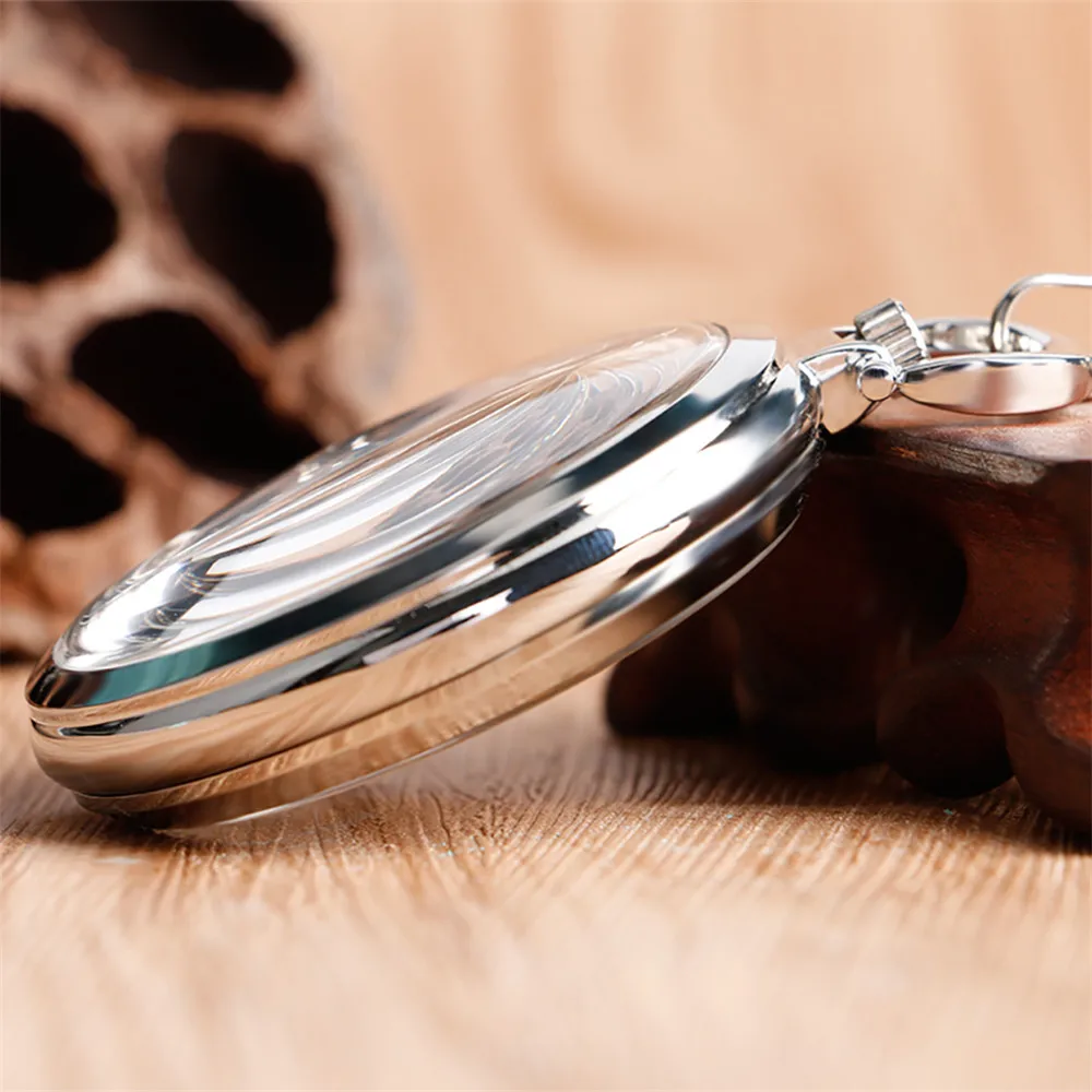 Elegant Vintage Silver Mechanical Pocket Watch Transparent Arabic Numerals Display Pendant Hand Winding Mechanism Pocket Clock