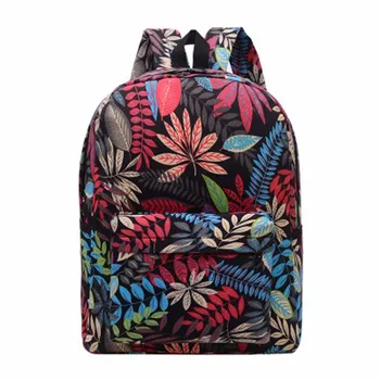 

Fashion Ladies Canvas Zipper Wild Leaves Large Capacity Backpack Student Bag Student College Wind Bag