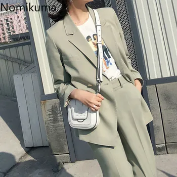 

Nomikuma Elegant Fashion 2 Piece Outfits Women Solid Color Tops Stylish Suit Pants OL Blazer Sets Office Ladies 2020 New 3a335