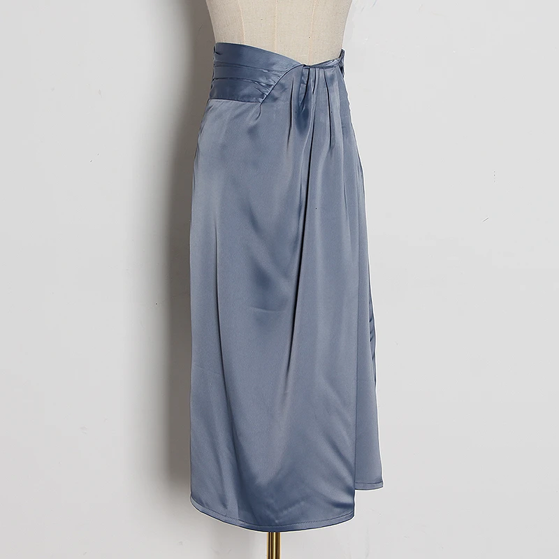 VGH нерегулярные женские юбки с разрезом по бокам, высокая талия, асимметричная, с рюшами, винтажная юбка миди для женщин, мода, одежда - Цвет: royal